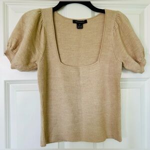 French Connection Beige Puff Short Sleeved Knit Top